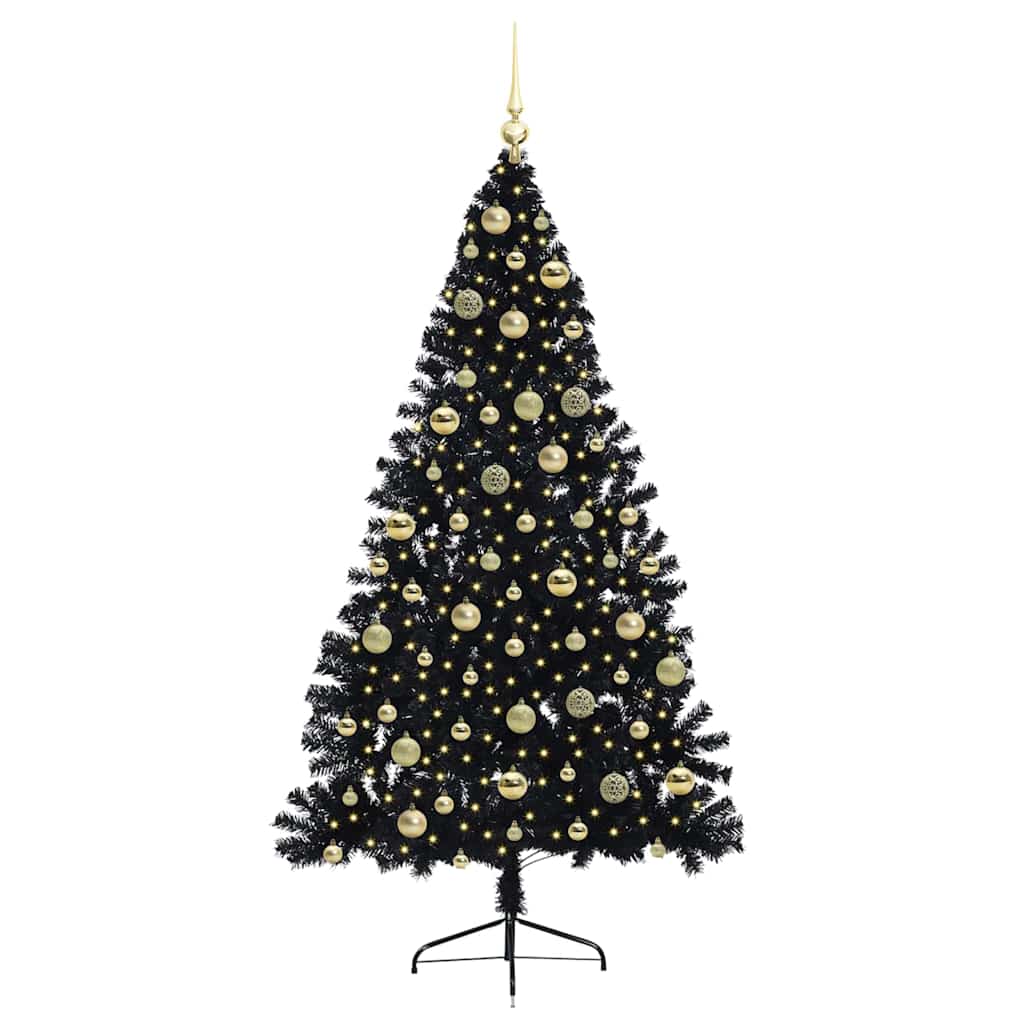 vidaXL Künstlicher vorbeleuchteter Weihnachtsbaum Schwarz 210 cm PVC