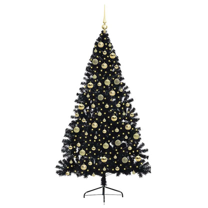 vidaXL Künstlicher vorbeleuchteter Weihnachtsbaum Schwarz 210 cm PVC
