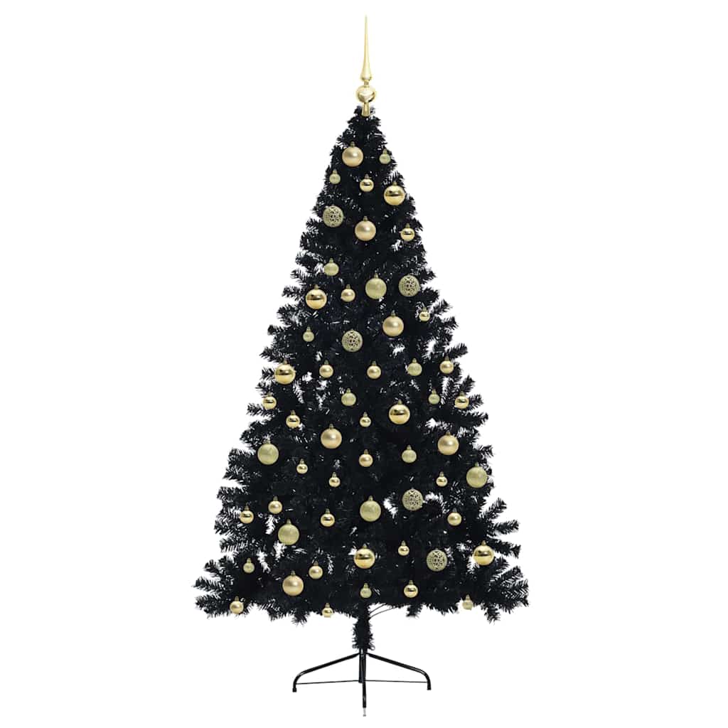 vidaXL Künstlicher vorbeleuchteter Weihnachtsbaum Schwarz 210 cm PVC