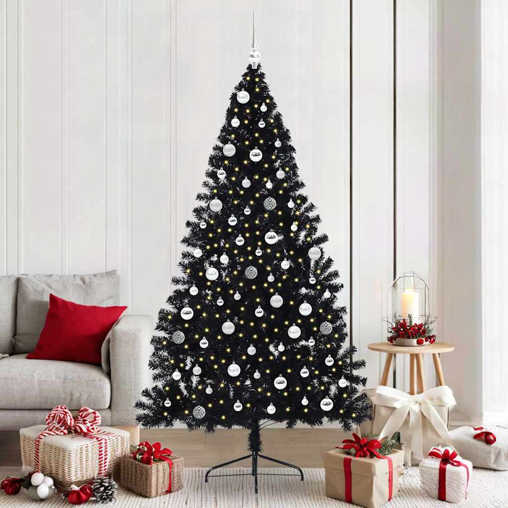 vidaXL Künstlicher vorbeleuchteter Weihnachtsbaum Schwarz 210 cm PVC