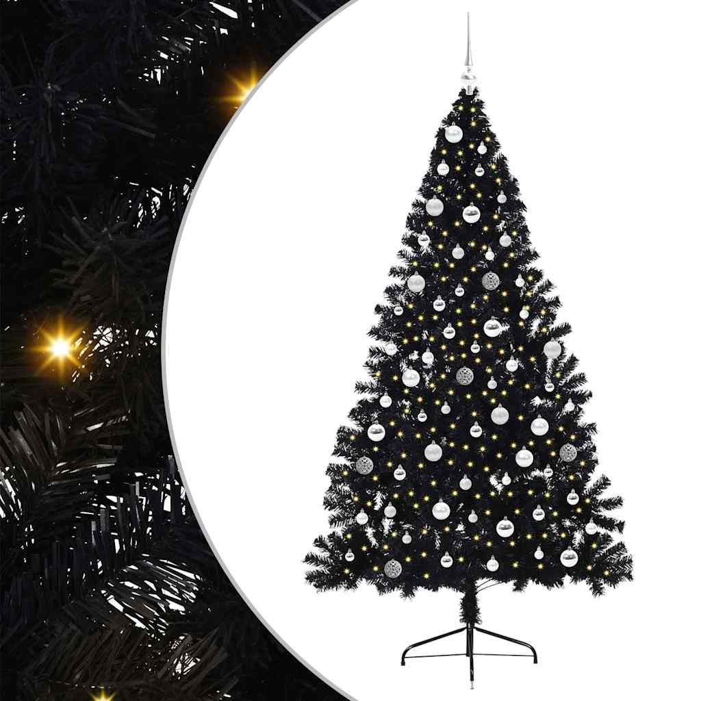 vidaXL Künstlicher vorbeleuchteter Weihnachtsbaum Schwarz 210 cm PVC