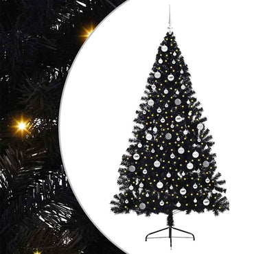 vidaXL Künstlicher vorbeleuchteter Weihnachtsbaum Schwarz 210 cm PVC