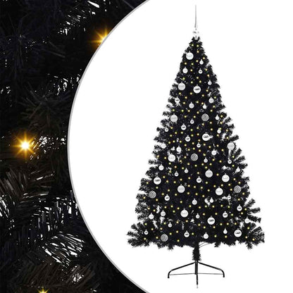 vidaXL Künstlicher vorbeleuchteter Weihnachtsbaum Schwarz 210 cm PVC