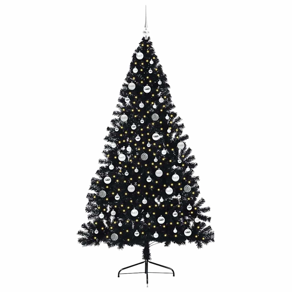 vidaXL Künstlicher vorbeleuchteter Weihnachtsbaum Schwarz 210 cm PVC
