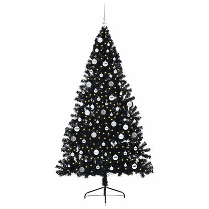 vidaXL Künstlicher vorbeleuchteter Weihnachtsbaum Schwarz 210 cm PVC