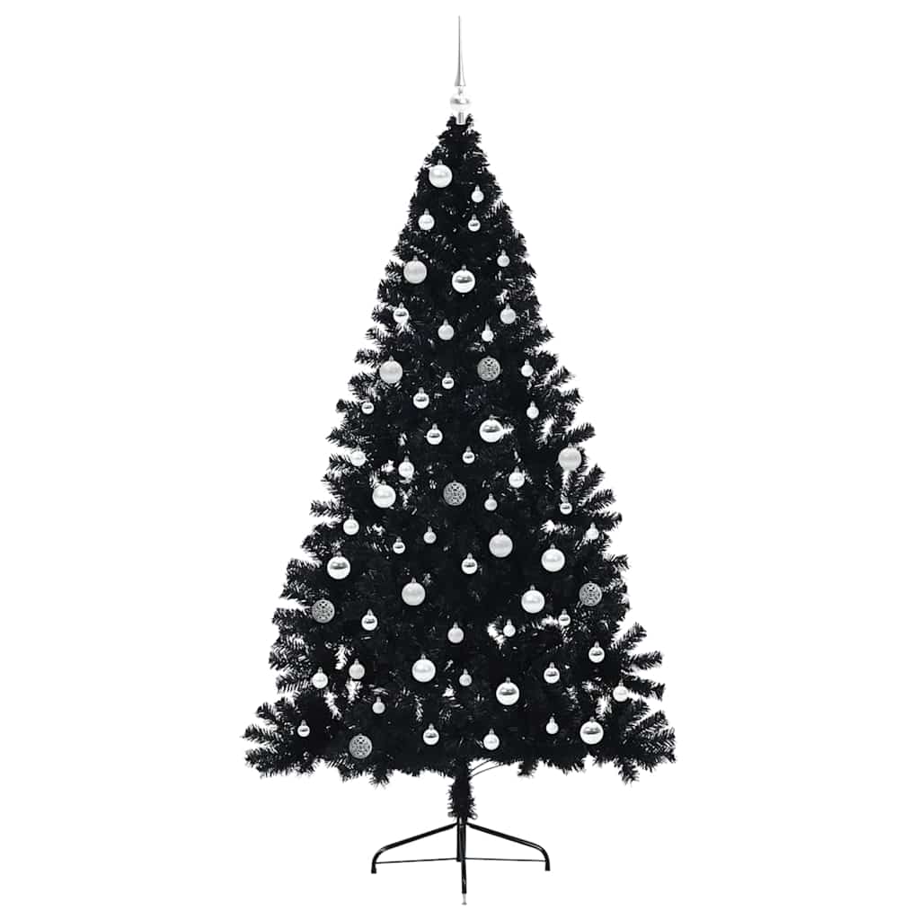 vidaXL Künstlicher vorbeleuchteter Weihnachtsbaum Schwarz 210 cm PVC