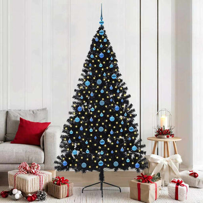 vidaXL Künstlicher vorbeleuchteter Weihnachtsbaum Schwarz 210 cm PVC