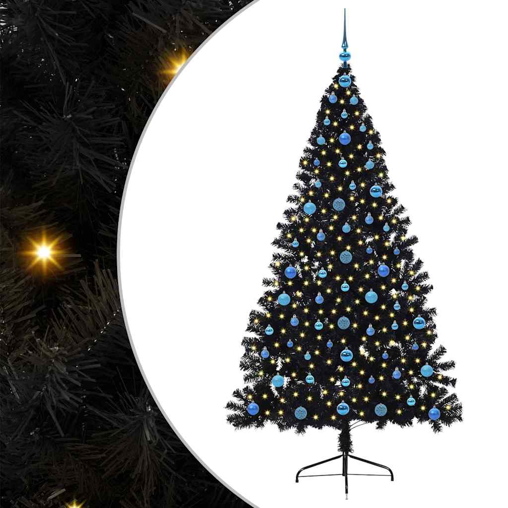 vidaXL Künstlicher vorbeleuchteter Weihnachtsbaum Schwarz 210 cm PVC