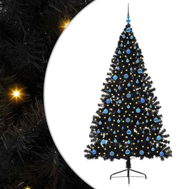 vidaXL Künstlicher vorbeleuchteter Weihnachtsbaum Schwarz 210 cm PVC