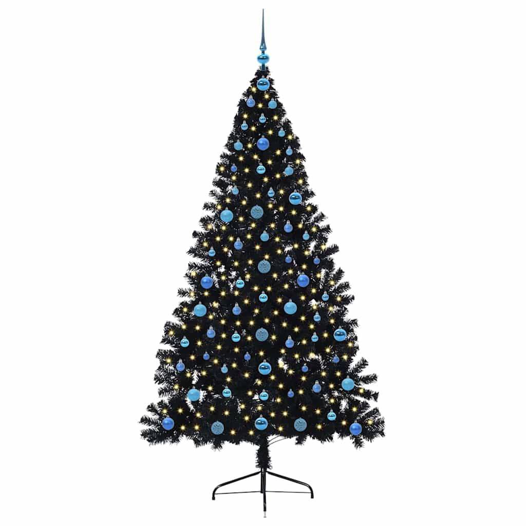 vidaXL Künstlicher vorbeleuchteter Weihnachtsbaum Schwarz 210 cm PVC