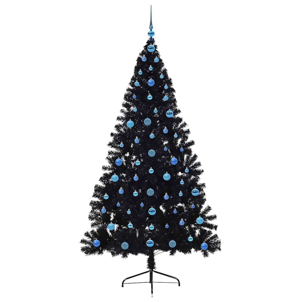 vidaXL Künstlicher vorbeleuchteter Weihnachtsbaum Schwarz 210 cm PVC