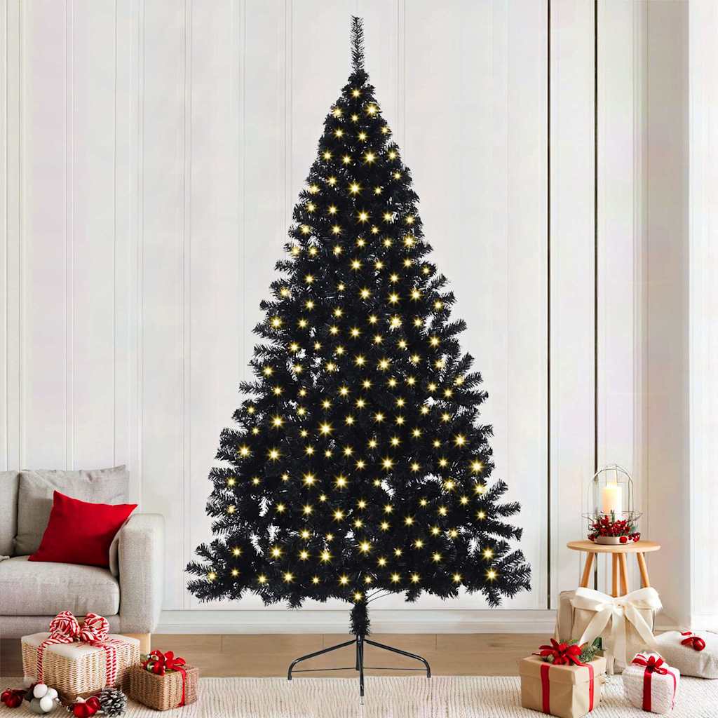 vidaXL Künstlicher vorbeleuchteter Weihnachtsbaum Schwarz 240 cm PVC