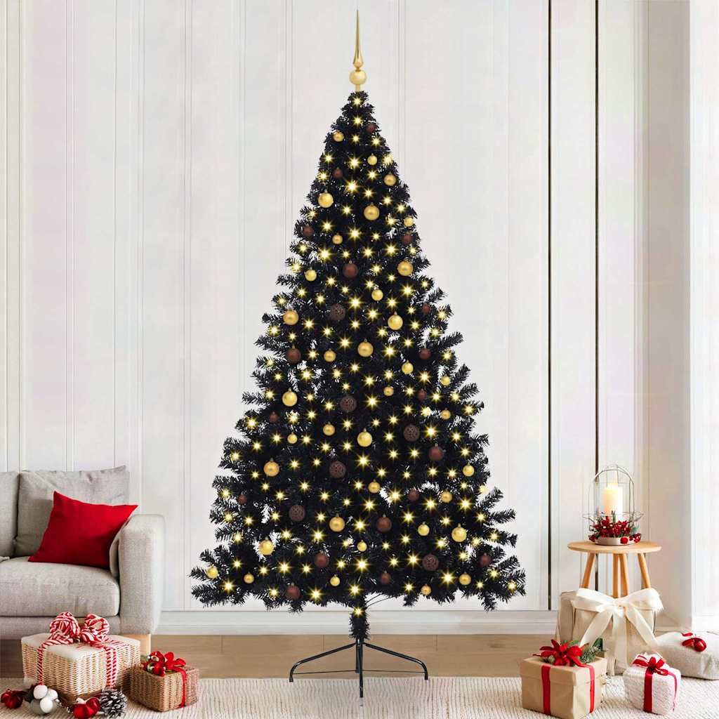 vidaXL Künstlicher vorbeleuchteter Weihnachtsbaum Schwarz 240 cm PVC