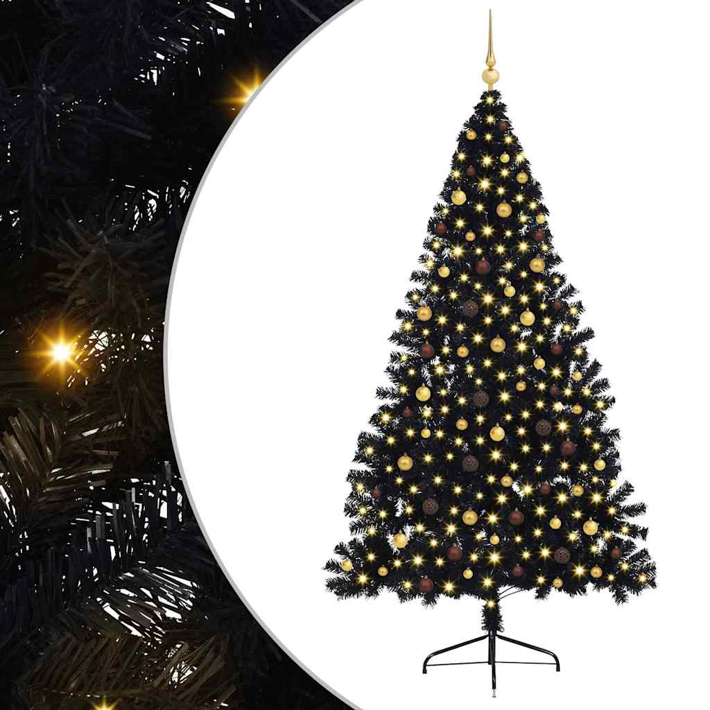 vidaXL Künstlicher vorbeleuchteter Weihnachtsbaum Schwarz 240 cm PVC