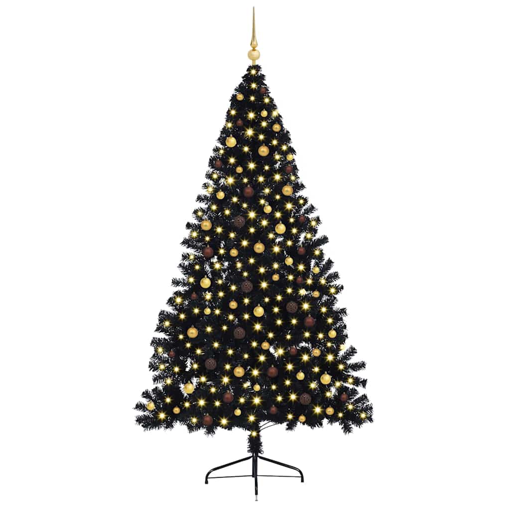 vidaXL Künstlicher vorbeleuchteter Weihnachtsbaum Schwarz 240 cm PVC