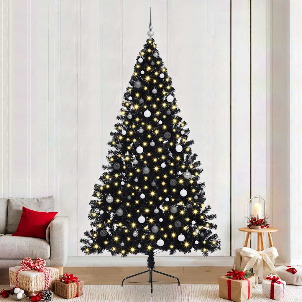 vidaXL Künstlicher vorbeleuchteter Weihnachtsbaum Schwarz 240 cm PVC