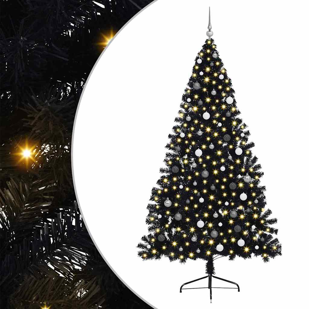 vidaXL Künstlicher vorbeleuchteter Weihnachtsbaum Schwarz 240 cm PVC