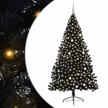 vidaXL Künstlicher vorbeleuchteter Weihnachtsbaum Schwarz 240 cm PVC
