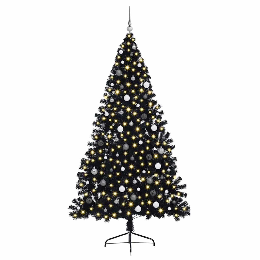 vidaXL Künstlicher vorbeleuchteter Weihnachtsbaum Schwarz 240 cm PVC