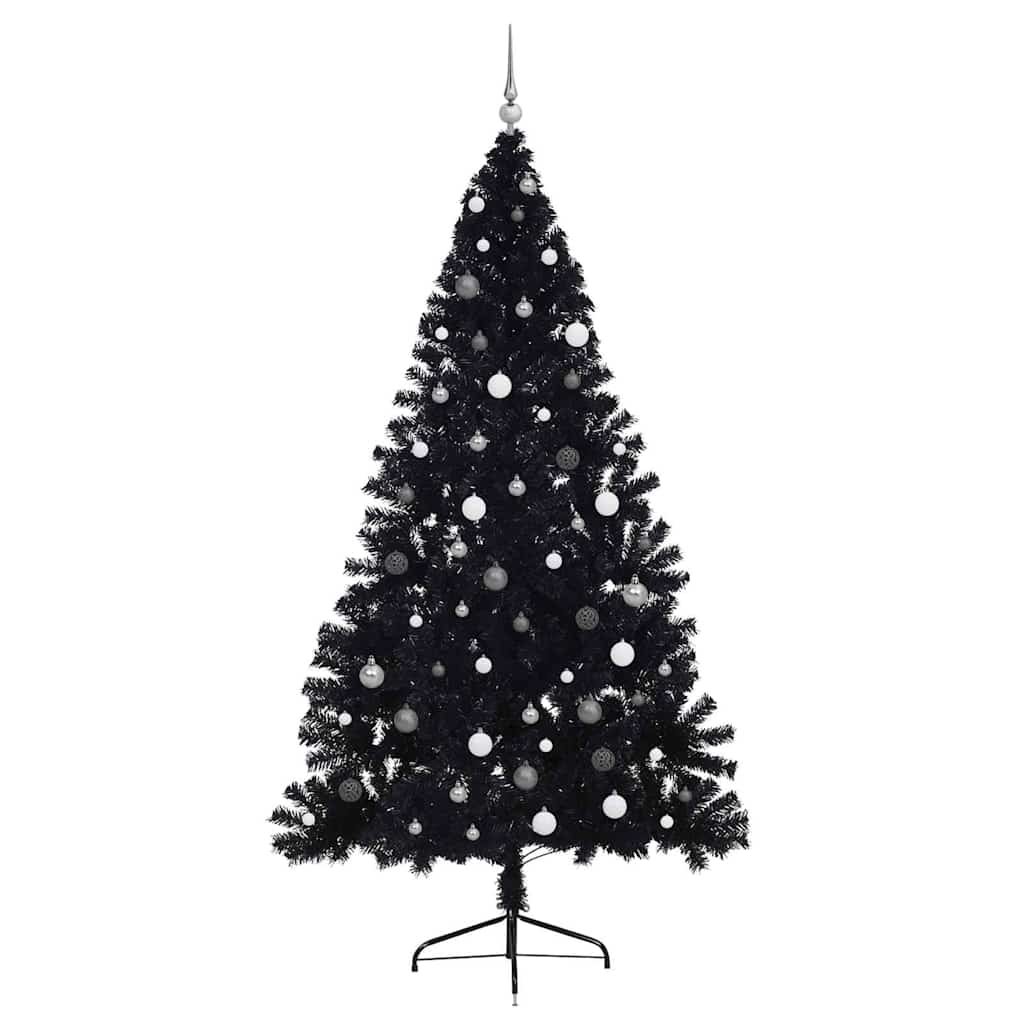 vidaXL Künstlicher vorbeleuchteter Weihnachtsbaum Schwarz 240 cm PVC