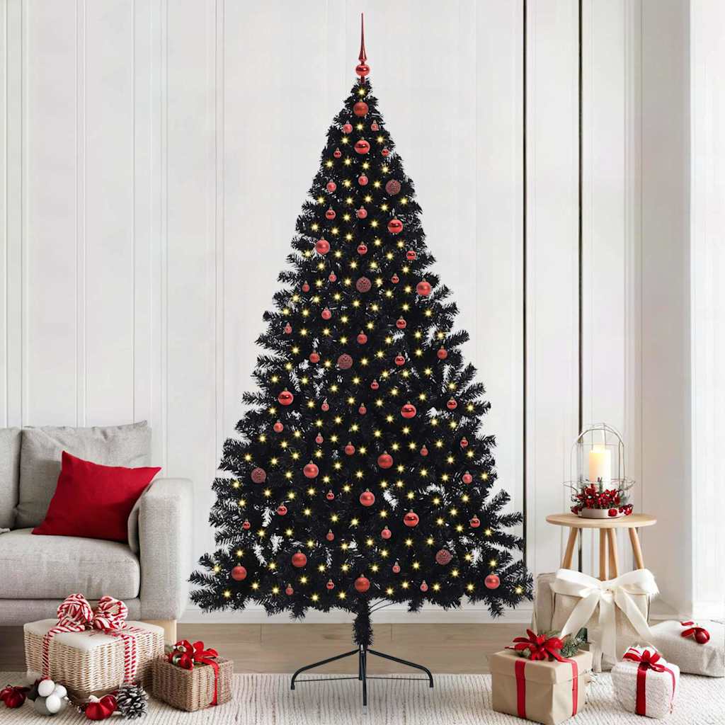 vidaXL Künstlicher vorbeleuchteter Weihnachtsbaum Schwarz 240 cm PVC