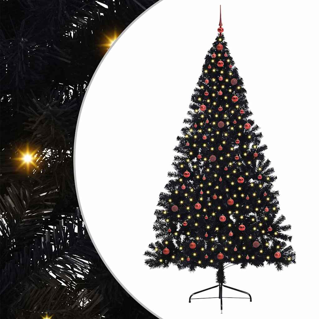 vidaXL Künstlicher vorbeleuchteter Weihnachtsbaum Schwarz 240 cm PVC