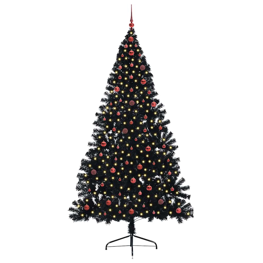 vidaXL Künstlicher vorbeleuchteter Weihnachtsbaum Schwarz 240 cm PVC