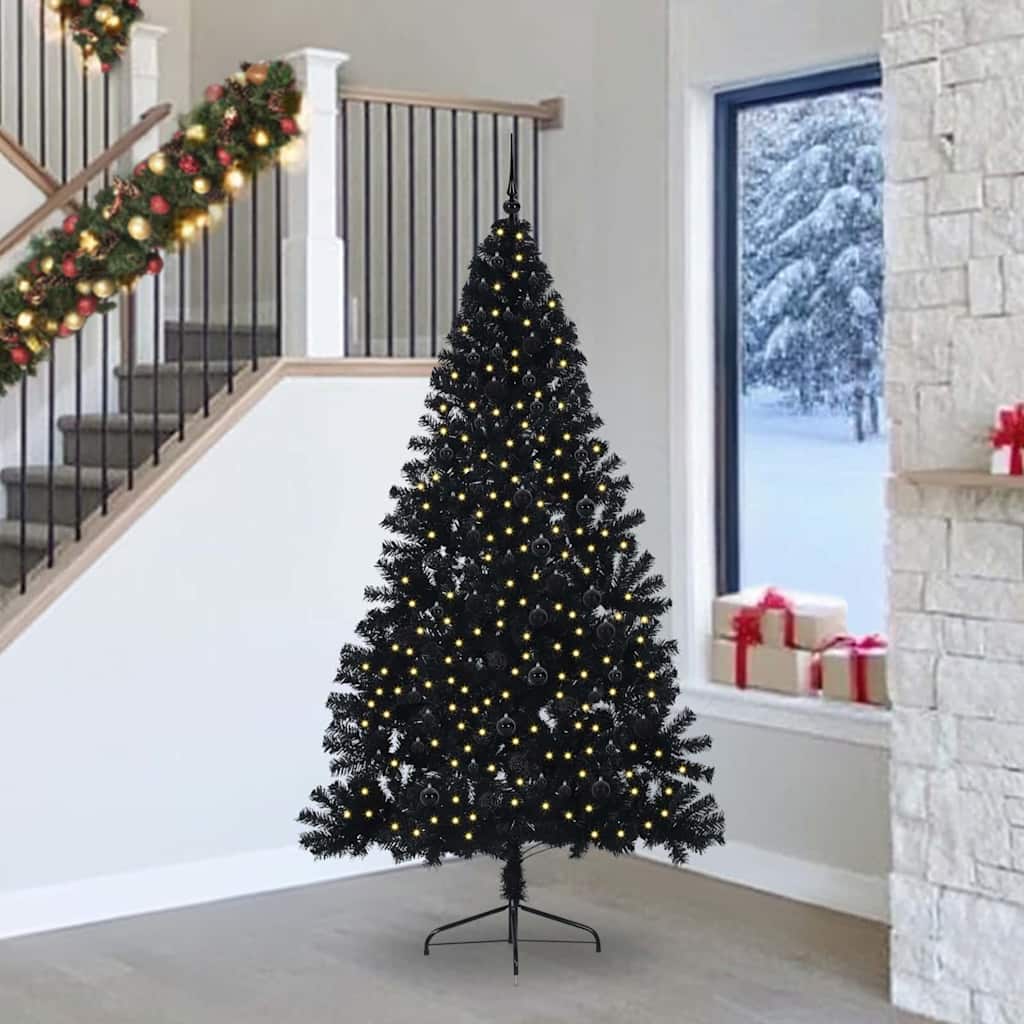 vidaXL Künstlicher vorbeleuchteter Weihnachtsbaum Schwarz 240 cm PVC