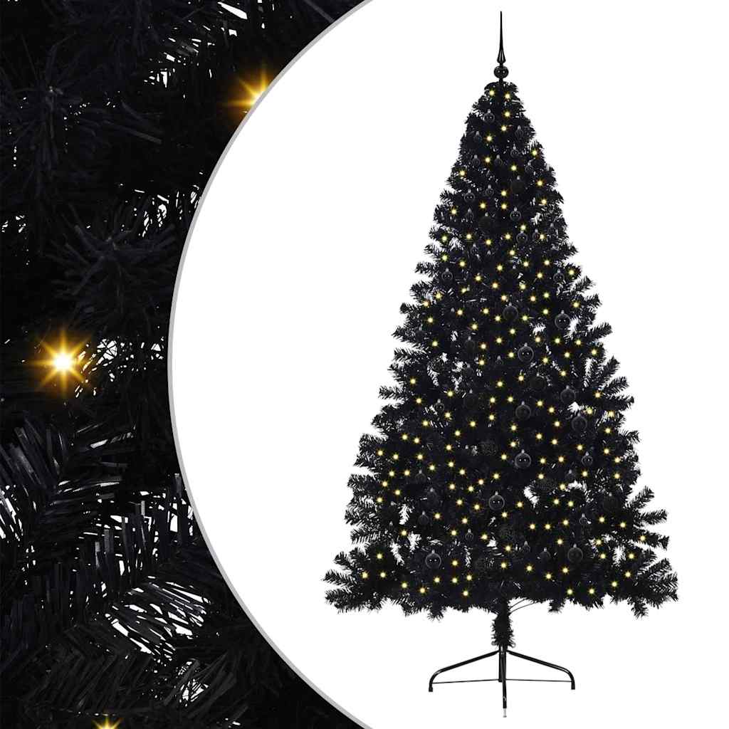 vidaXL Künstlicher vorbeleuchteter Weihnachtsbaum Schwarz 240 cm PVC