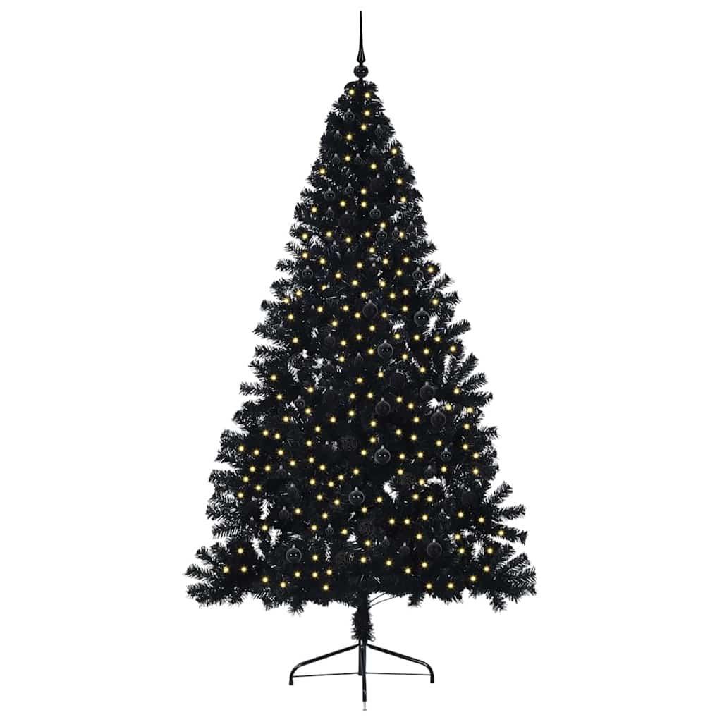 vidaXL Künstlicher vorbeleuchteter Weihnachtsbaum Schwarz 240 cm PVC