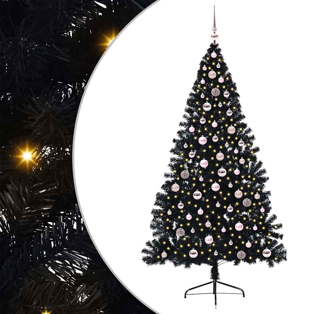 vidaXL Künstlicher vorbeleuchteter Weihnachtsbaum Schwarz 240 cm PVC