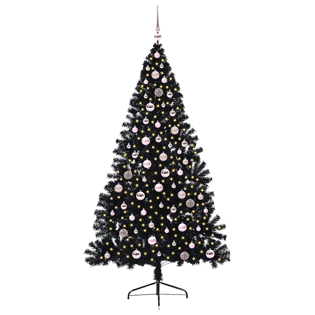 vidaXL Künstlicher vorbeleuchteter Weihnachtsbaum Schwarz 240 cm PVC