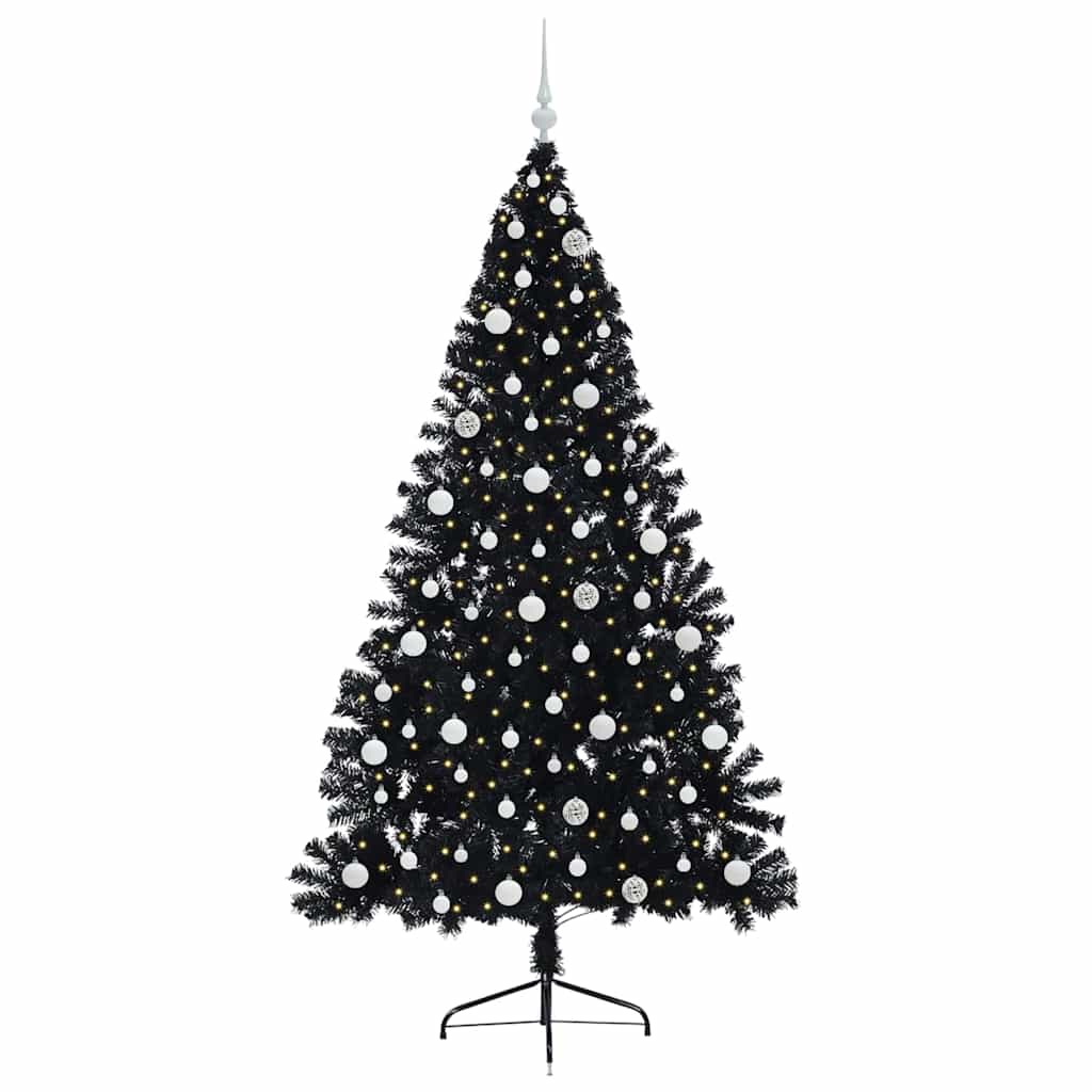 vidaXL Künstlicher vorbeleuchteter Weihnachtsbaum Schwarz 240 cm PVC