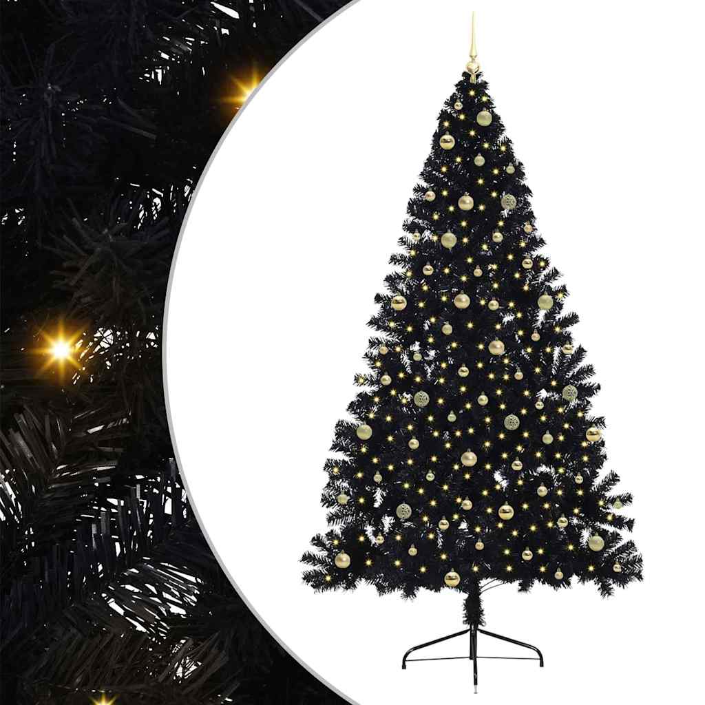 vidaXL Künstlicher vorbeleuchteter Weihnachtsbaum Schwarz 240 cm PVC