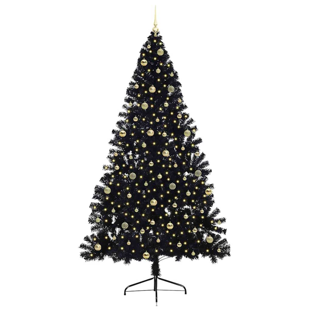 vidaXL Künstlicher vorbeleuchteter Weihnachtsbaum Schwarz 240 cm PVC