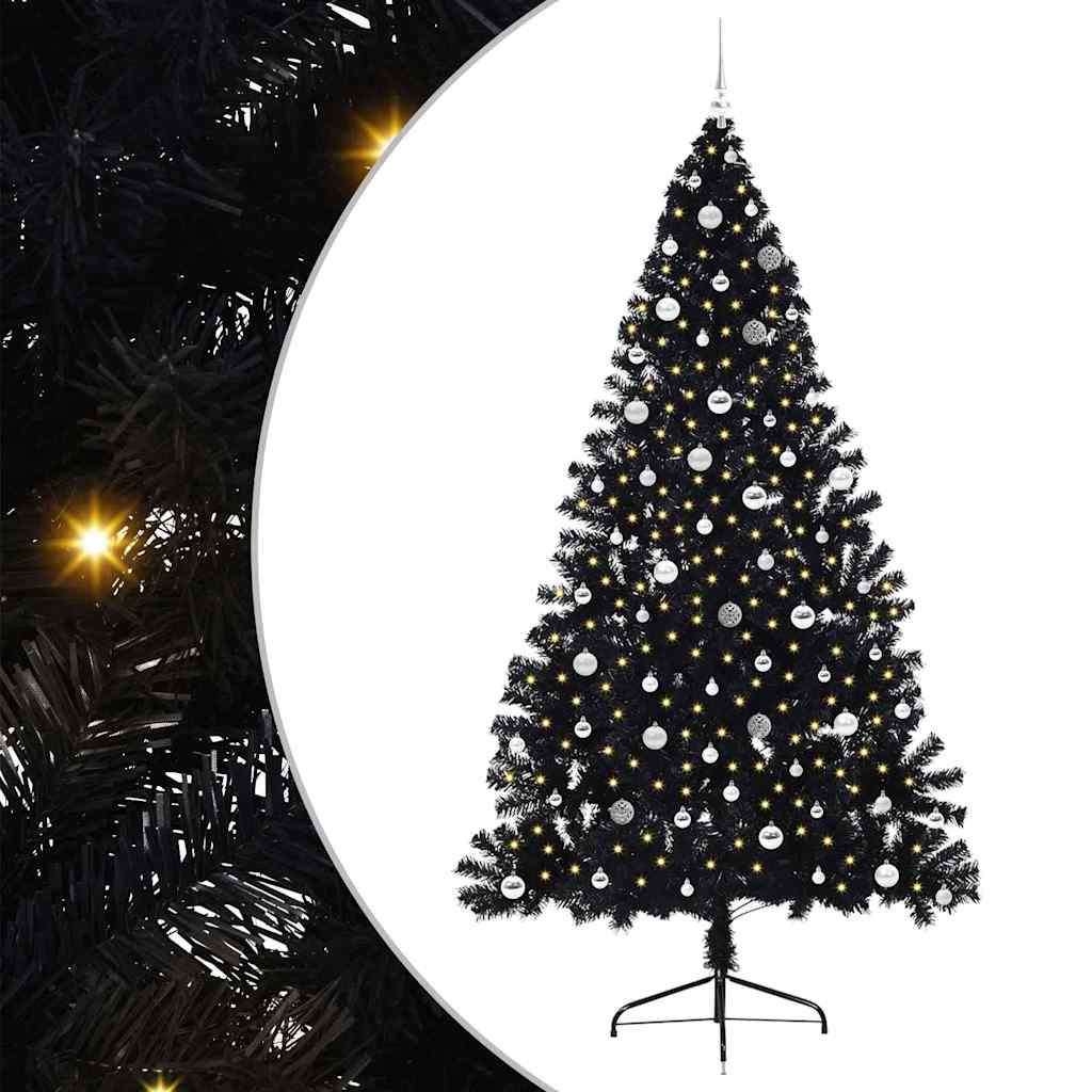 vidaXL Künstlicher vorbeleuchteter Weihnachtsbaum Schwarz 240 cm PVC