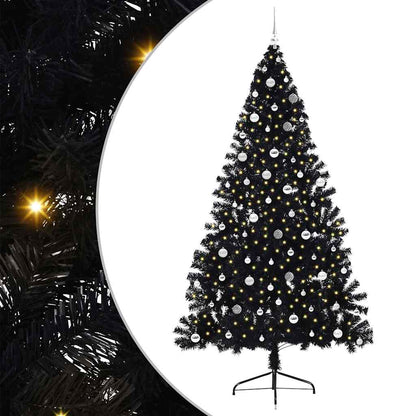 vidaXL Künstlicher vorbeleuchteter Weihnachtsbaum Schwarz 240 cm PVC