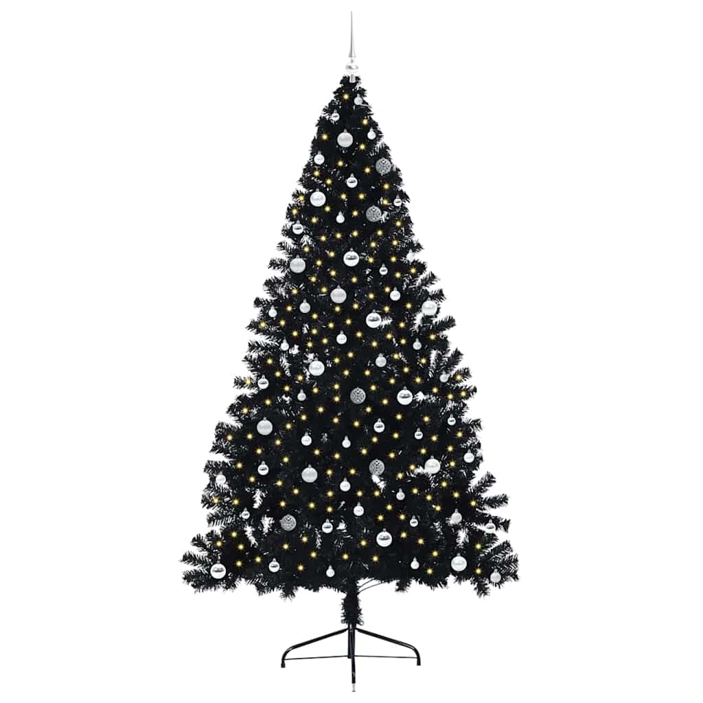 vidaXL Künstlicher vorbeleuchteter Weihnachtsbaum Schwarz 240 cm PVC