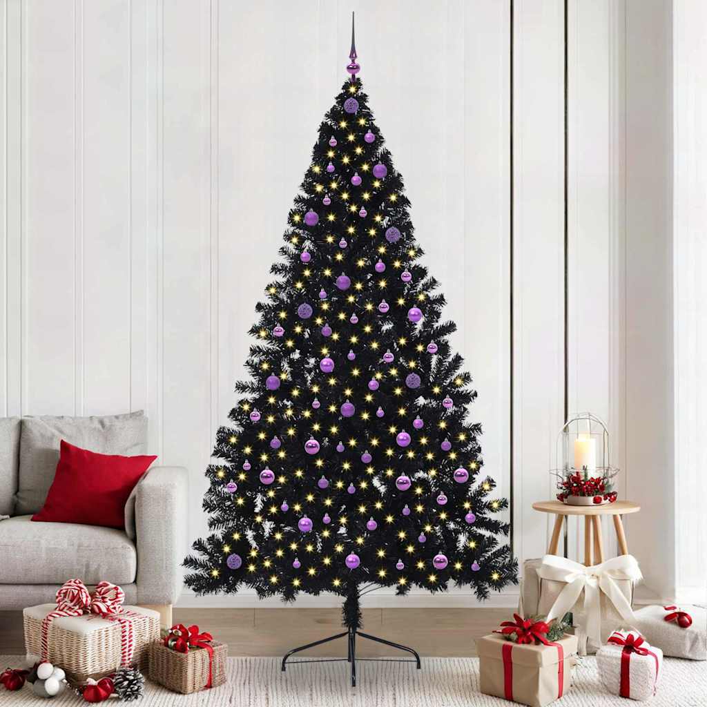 vidaXL Künstlicher vorbeleuchteter Weihnachtsbaum Schwarz 240 cm PVC