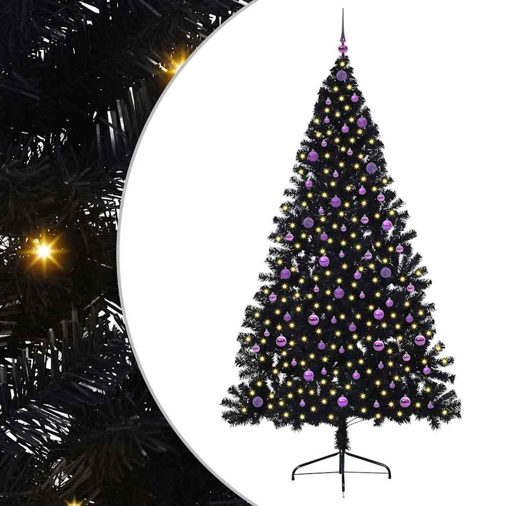 vidaXL Künstlicher vorbeleuchteter Weihnachtsbaum Schwarz 240 cm PVC