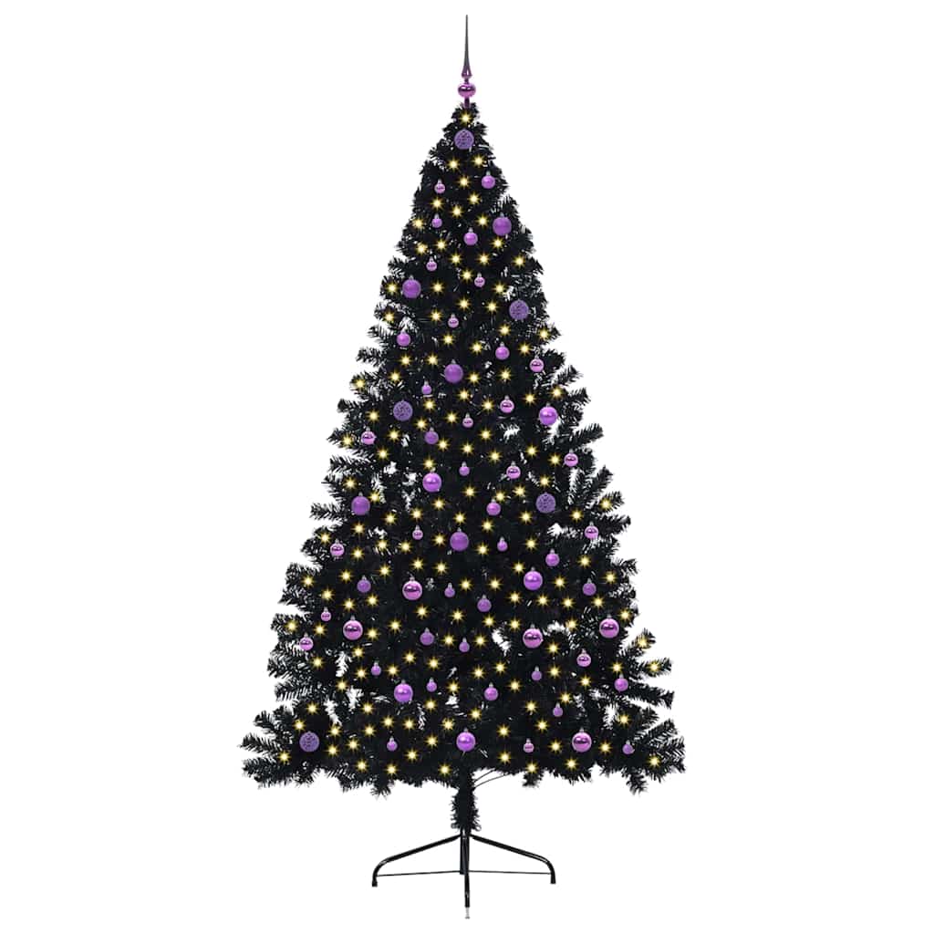 vidaXL Künstlicher vorbeleuchteter Weihnachtsbaum Schwarz 240 cm PVC