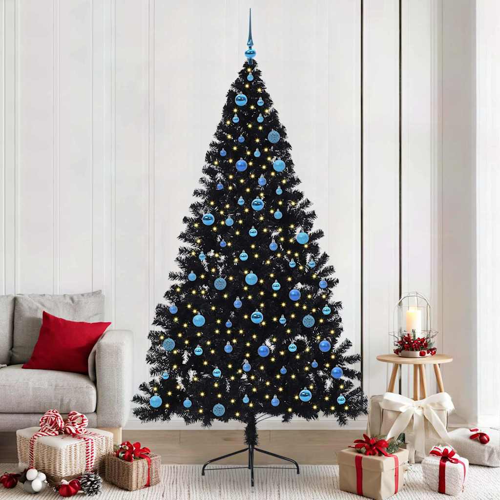 vidaXL Künstlicher vorbeleuchteter Weihnachtsbaum Schwarz 240 cm PVC