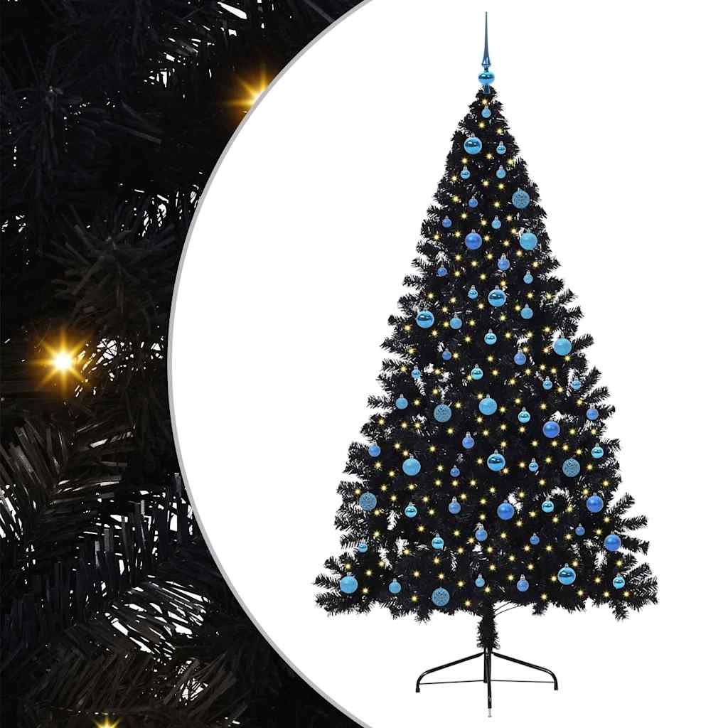 vidaXL Künstlicher vorbeleuchteter Weihnachtsbaum Schwarz 240 cm PVC
