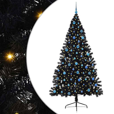 vidaXL Künstlicher vorbeleuchteter Weihnachtsbaum Schwarz 240 cm PVC