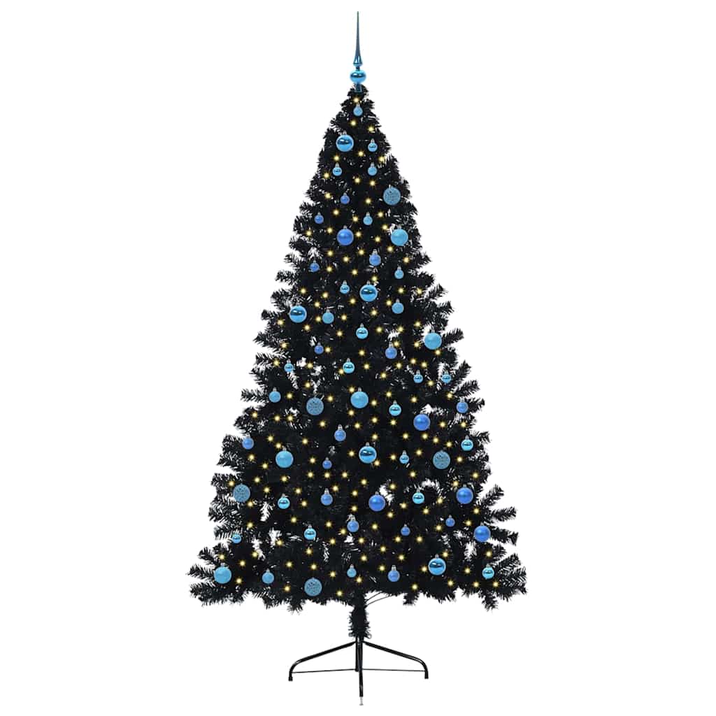 vidaXL Künstlicher vorbeleuchteter Weihnachtsbaum Schwarz 240 cm PVC