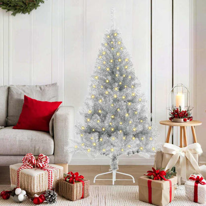 vidaXL Künstlicher vorbeleuchteter Weihnachtsbaum Silber 150 cm PET