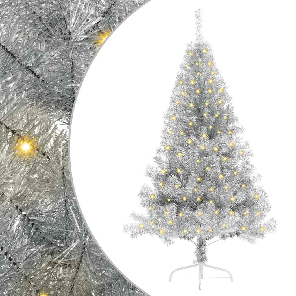 vidaXL Künstlicher vorbeleuchteter Weihnachtsbaum Silber 150 cm PET