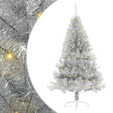 vidaXL Künstlicher vorbeleuchteter Weihnachtsbaum Silber 150 cm PET