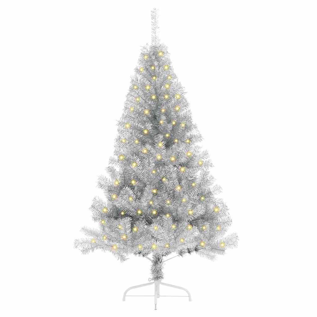 vidaXL Künstlicher vorbeleuchteter Weihnachtsbaum Silber 150 cm PET