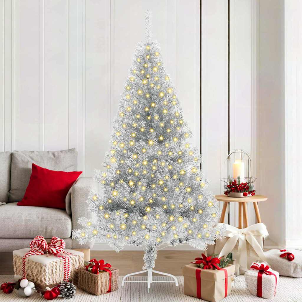 vidaXL Künstlicher vorbeleuchteter Weihnachtsbaum Silber 180 cm PET